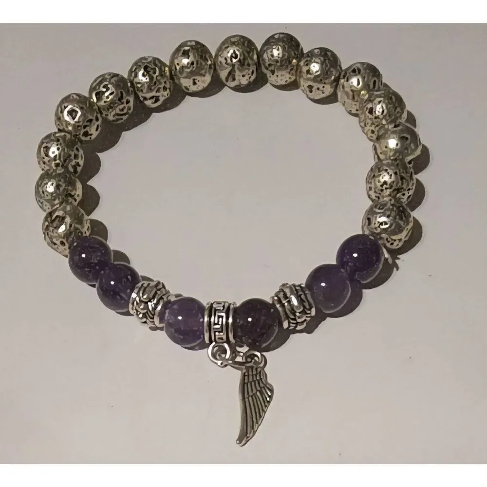 New~Set of (3) Gemstone~Charm & Essential Oil Diffuser Bead Bracelet Set